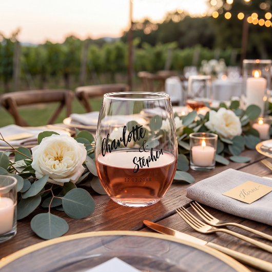 Boho black white minimalist script wedding custom  weinglas ohne stiel