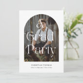 Boho Black & White Moderne 2 Foto Abschluss Einladung (Stehend Vorderseite)