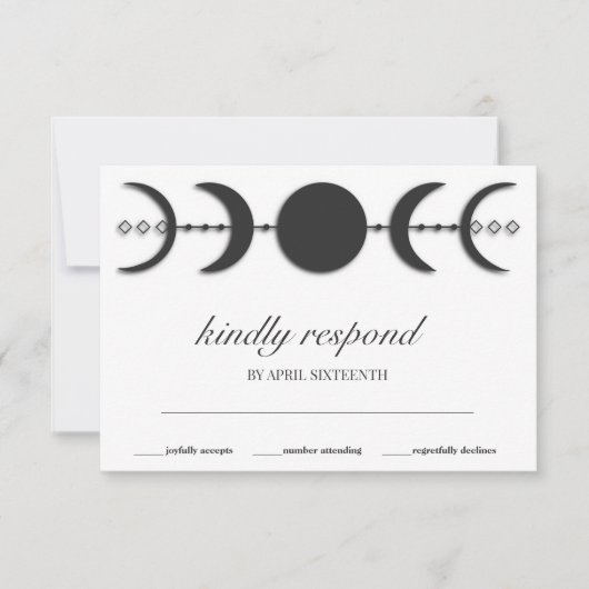 Boho Black & White Moon Phases RSVP Karte (Vorderseite)