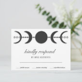 Boho Black & White Moon Phases RSVP Karte (Stehend Vorderseite)
