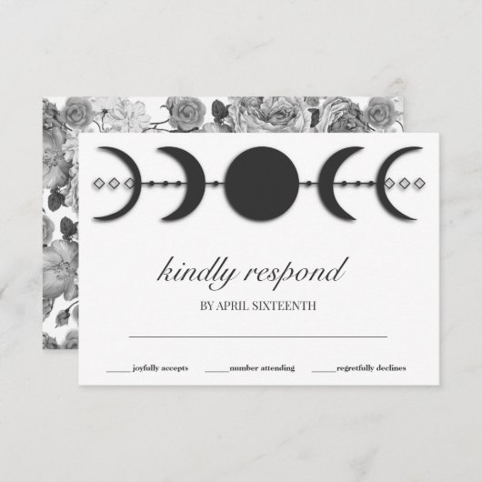 Boho Black & White Moon Phases RSVP Karte (Vorne/Hinten)