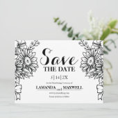 Boho Black & White Sunflower Bouquet Handfastet Save The Date (Stehend Vorderseite)