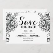 Boho Black & White Sunflower Bouquet Handfastet Save The Date (Vorne/Hinten)