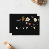 Boho Black Wildblume Wedding RSVP QR Code Card Mitteilungskarte (Vorderseite/Rückseite Beispiel)