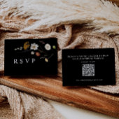 Boho Black Wildblume Wedding RSVP QR Code Card Mitteilungskarte