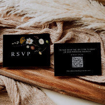 Boho Black Wildblume Wedding RSVP QR Code Card