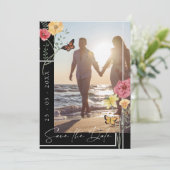 Boho Black Wildblumen Foto Save the Date (Stehend Vorderseite)