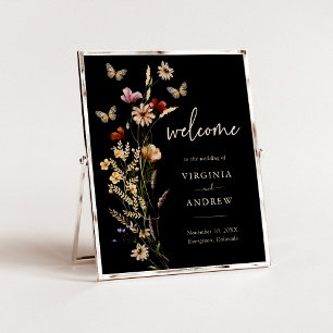 Boho-Black-Willkommens-Hochzeitsplakat Poster