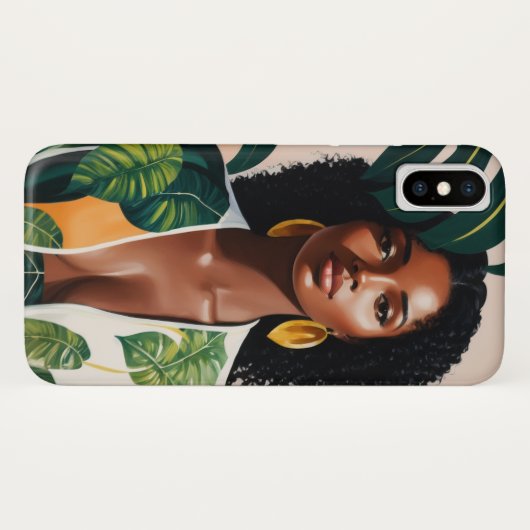 Boho Black Woman Botanical Portrait Case-Mate iPhone Hülle (Rückseite (Horizontal))