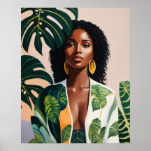 Boho Black Woman Botanical Portrait