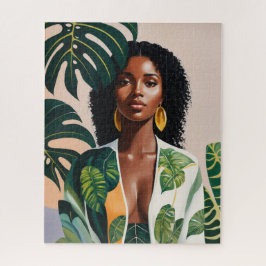 Boho Black Woman Botanical Portrait Puzzle