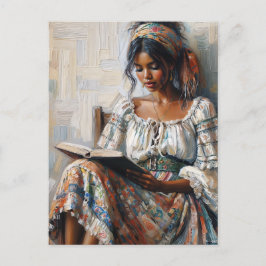 Boho Black Woman Reading Bohemian Postkarte