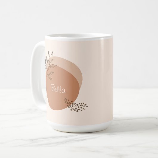Boho-Blattdesign mit individuelle Name Kaffeetasse (Vorderseite Links)