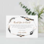 Boho Blätter & Feathers Gold Geometric/Ihr Foto Dankeskarte (Stehend Vorderseite)