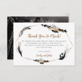 Boho Blätter & Feathers Gold Geometric/Ihr Foto Dankeskarte (Vorne/Hinten)