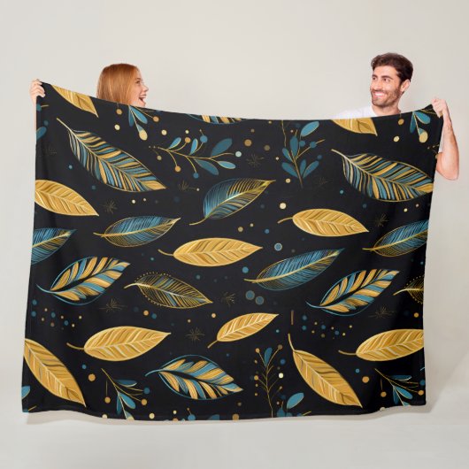 Boho-Blätter in Blaugrün und Siena Fleecedecke (Beispiel)