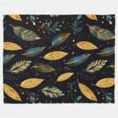 Boho-Blätter in Blaugrün und Siena Fleecedecke (Vorderseite (Horizontal))