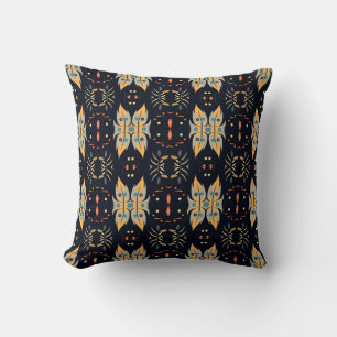 Boho-Blätter in Senfgelb und Blau Kissen
