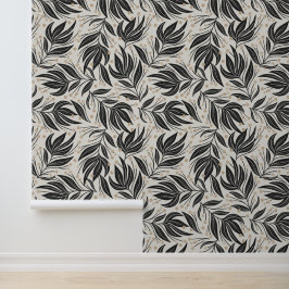 Boho Blätter Leaf Muster weiß und grün Tapete
