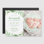 Boho Blätter Magnetic Foto Geburtsankündigung Magneteinladung (Vorne/Hinten)