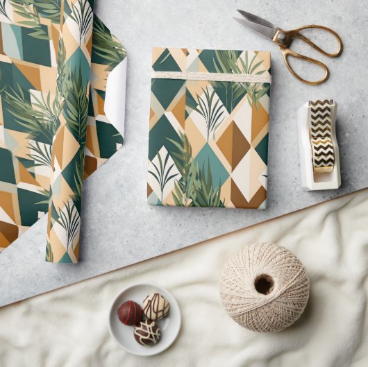 Boho-Blätter und geometrische Formen Geschenkpapier (Kunsthandwerk)
