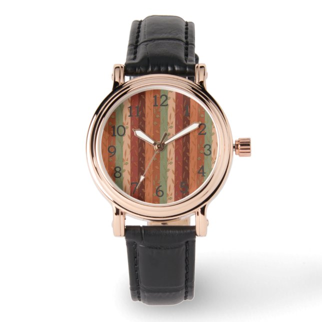 Boho-Blattmuster Rustikale Heimdekoration  Armbanduhr (Vorderseite)