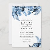 Boho-Blau-Blumen Elegante Moderne QR-Code-Hochzeit Einladung (Vorderseite)