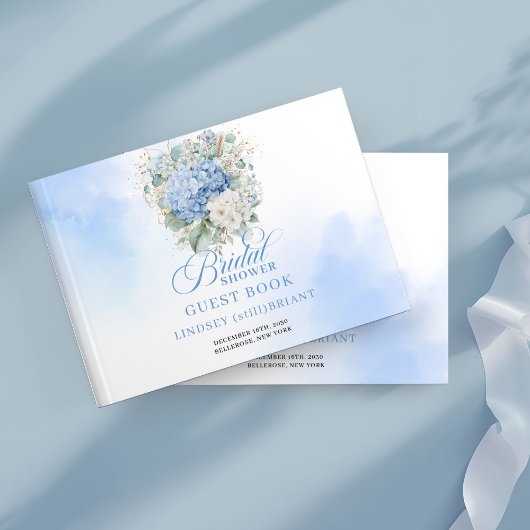 Boho Blau Blumen Gold Hochzeitsdusche Gästebuch