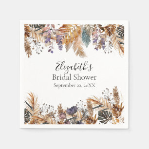 Boho Blau Braun Botanische Palmwedel Pampas Gras Serviette