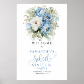 Boho blau-goldene Sweet 16 Willkommensschild Poster (Vorne)