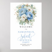 Boho blau-goldene Sweet 16 Willkommensschilder Poster (Vorne)