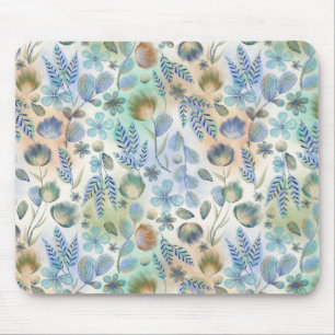 Boho Blau Grüne Whimsical Floral Botanische Mousepad