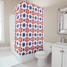 Boho Blau Lila Rote Blumen Duschvorhang