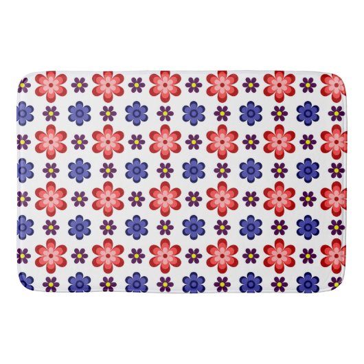 Boho Blau Lila Rote Blumen Große Badematte (Vorderseite)