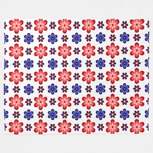 Boho Blau Lila Rote Blumen Große Fleece-Decke Fleecedecke (Vorderseite (Horizontal))