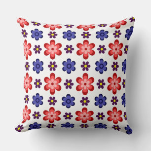 Boho Blau Lila Rote Blumen Große Wurf Kissen