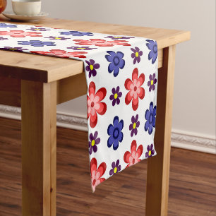 Boho Blau Lila Rote Blumen Kleiner Tischläufer