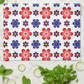 Boho Blau Lila Rote Blumen Küchentuch (Gefaltet)