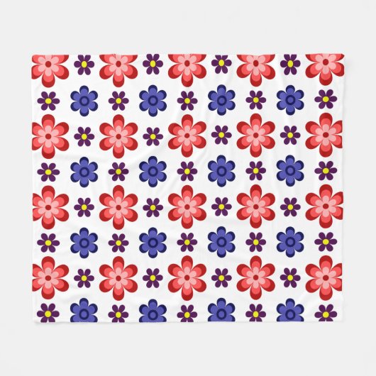 Boho Blau Lila Rote Blumen Mittlerer Fleece-Decke Fleecedecke (Vorderseite (Horizontal))