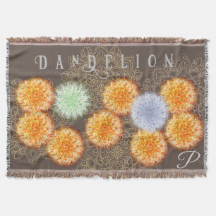 Boho Blau Orange Löwenzahn Gold Wildblume Vintage Decke