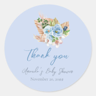 Boho Blau Pampasgras Blumen Oh Boy Baby Shower Runder Aufkleber