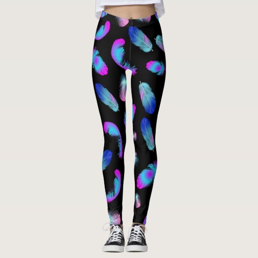 BOHO BLAU PINK FEDERMUSTER LEGGINGS (Vorderseite)