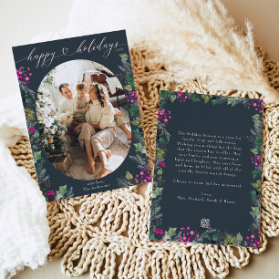 Boho Blau & Rosa Oval Familienfoto  Feiertagskarte