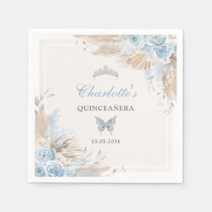 Boho Blau Silber Quinceanera Fräulein Quince 15 Serviette