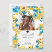 Boho Blau und Gelbe Blüte 2 Foto Abschluss Ankündigung (Vorderseite)