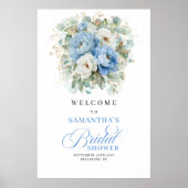 Boho Blau und Gold Blumen Hochzeitsdusche Willkomm Poster (Vorne)