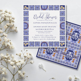Boho Blau-weiße mediterrane Bridal Shower  Einladung
