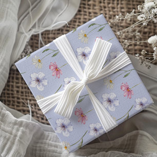 Boho-blaue Aquarell-Wildblumen-Muster  Geschenkpapier