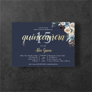 Boho Blaue Blumen Getrocknete Blätter Quinceanera Folieneinladung
