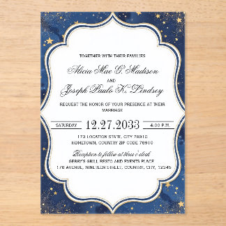 Boho Blaue Blumige Elegante Hochzeitseinladung Acryleinladungen